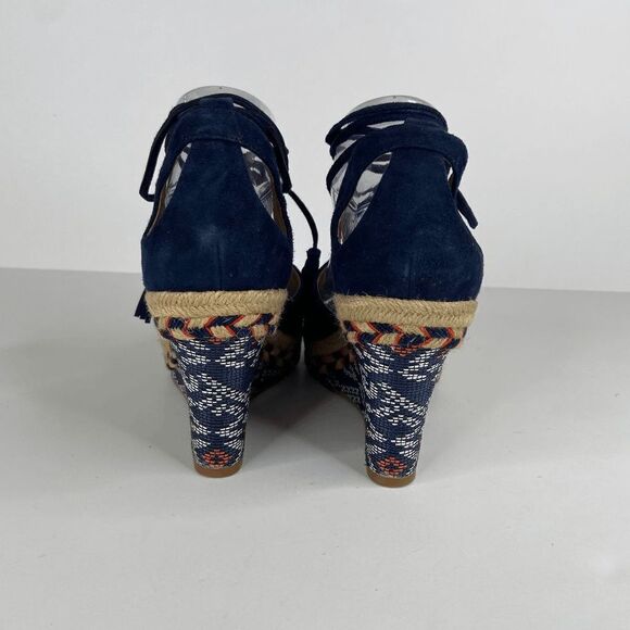 CAbi Isla Espadrille Ankle Wrap Tassel Bohemian Wedge Sandals Navy Blue Size 9 - Picture 2 of 8